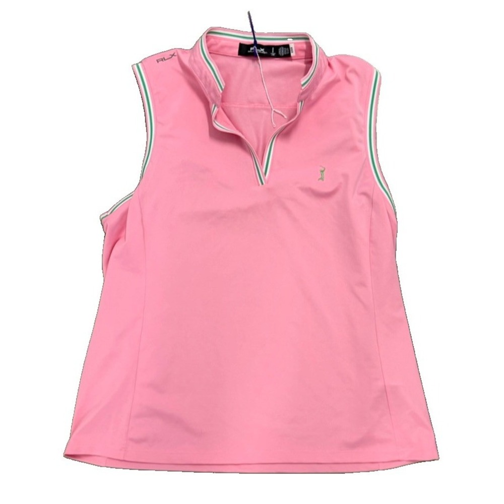 RLX Ralph Lauren Women's Large Pink Sleeveless Golf Polo Shirt Tailored Fit